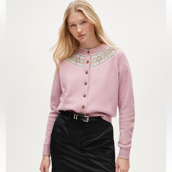 J. Crew Sweaters - J. Crew Pink Cardigan with Floral Yoke